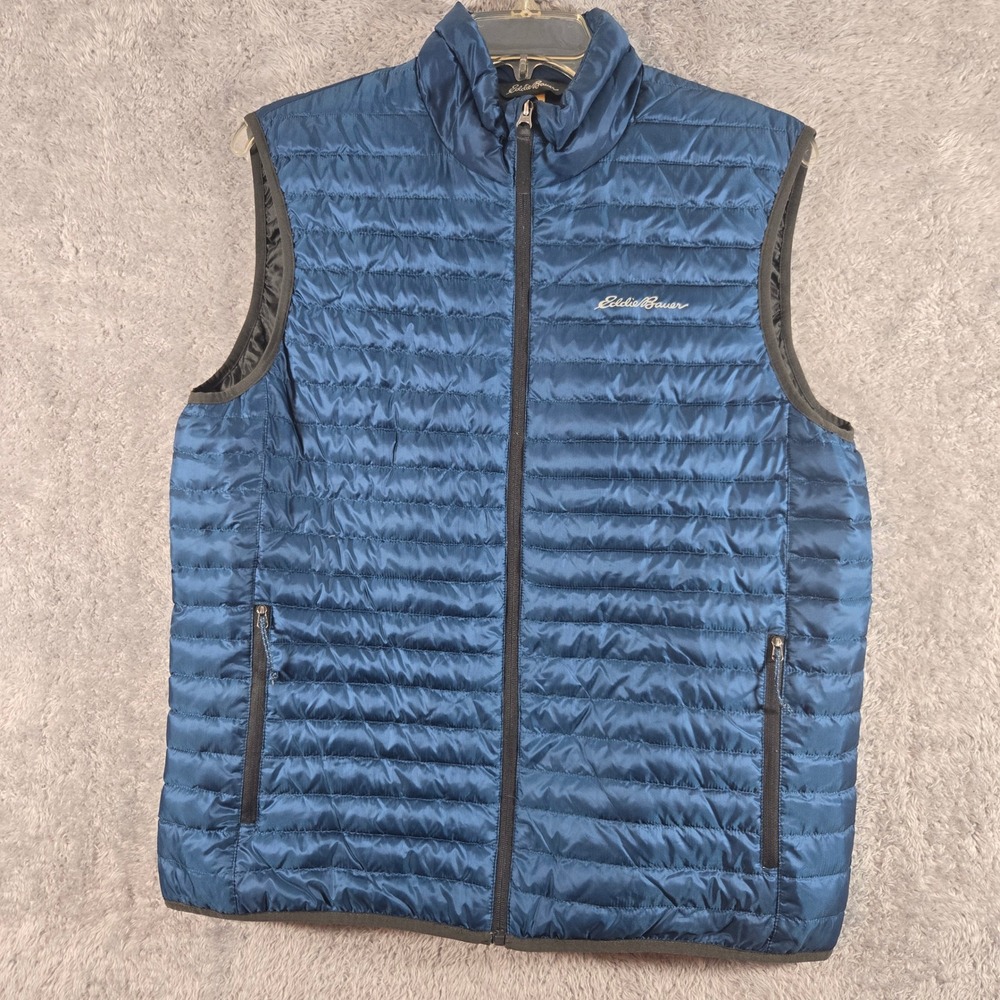 Eddie Bauer Travex EB700 Down Vest Mens‎ Large Blue Puffer Quilted Full Zip L